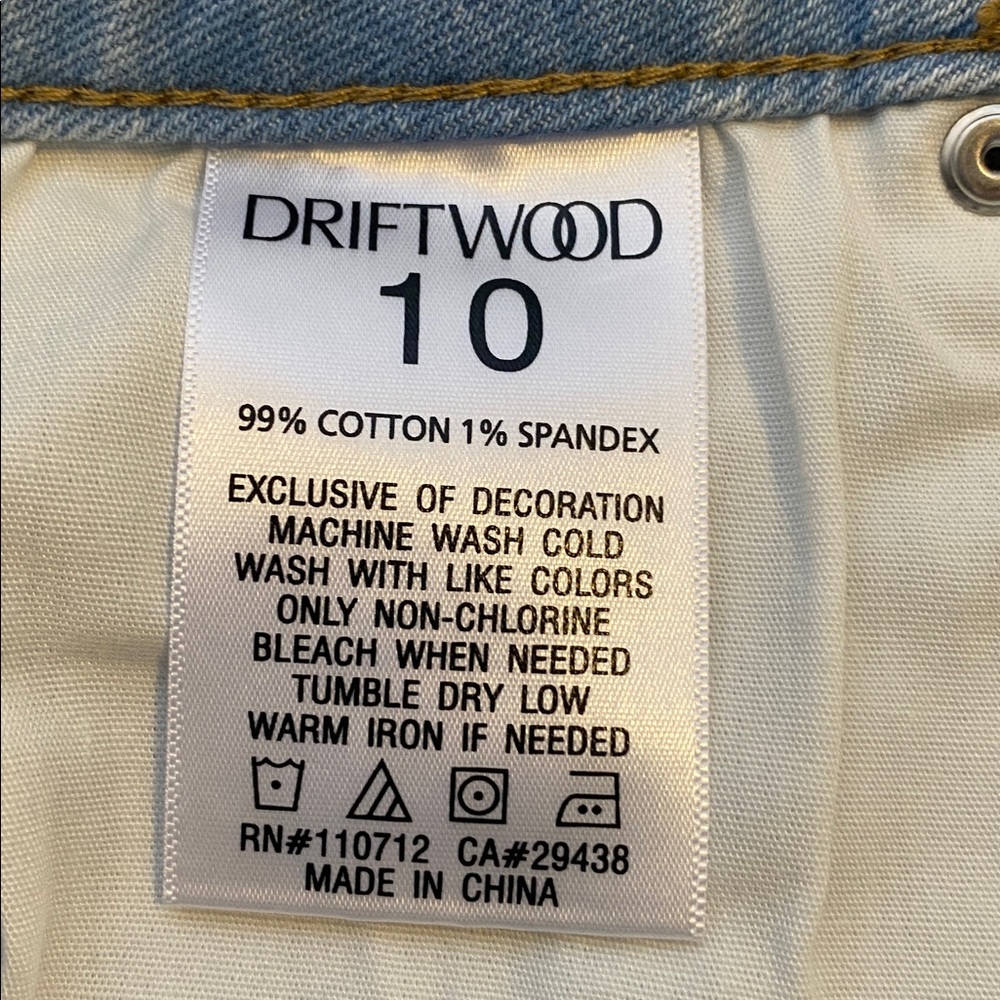 DRIFTWOOD Wyatt Embroidered Daisies Light Wash Blue Denim Flared Leg Jeans 10 - Picture 8 of 9